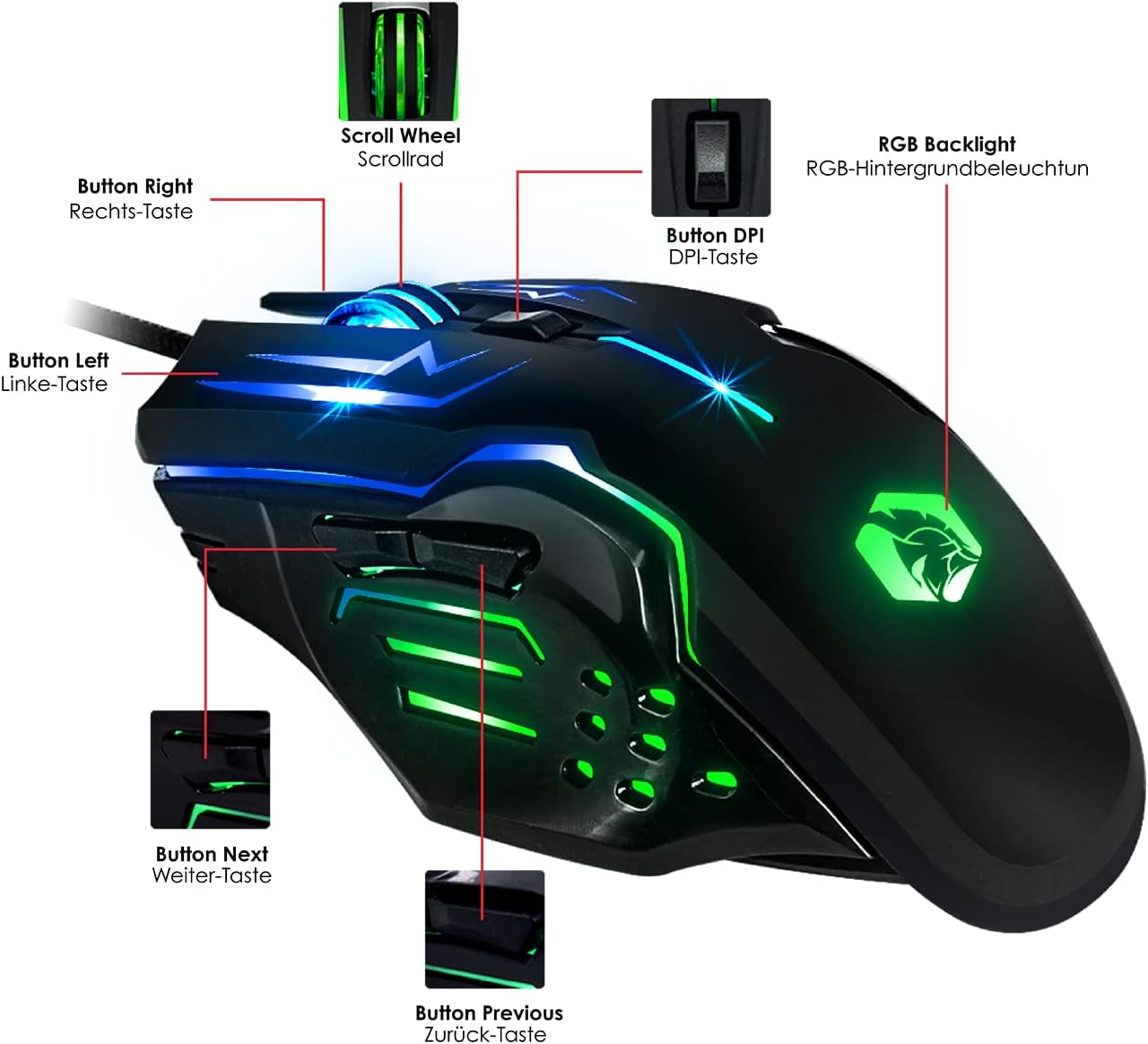 Gaming Tastatur & Maus - EMPIRE GAMING - Pack 3 in 1 MK800 - Gaming Keyboard QWERTZ German RGB 105 Keys 19 Anti-Ghosting Keys - Ergonomic RGB Gamer Mouse 2400 DPI Mouse Pad PC PS4 PS5 Xbox One/Series Mac – Bild 3