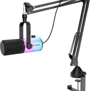 Streaming-Equipment – FDUCE Dynamic USB/XLR Gaming Microphone for Podcast Recording, PC Computer Gaming Streaming Vocal Microphone with RGB Light, Mute Button, Gain Control, Headphone Jack, with Boom Arm (D20+)