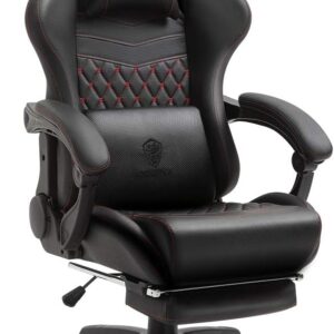 Gaming Chairs – Dowinx Luxury Gaming Chair Ergonomic PU Leather with Boutis Quilting, Massage Lumbar Support & Footrest, Adjustable Office Chair 90°-170°, Maximum Load 200 kg, for Home Office & Gaming, Black