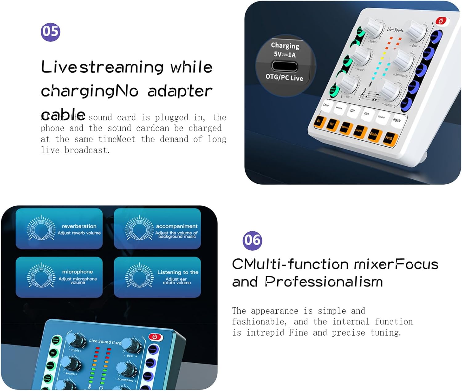Streaming-Equipment - Sound Mixer with Voice Changer Mixer Sound Card for Phone Gaming Karaoke Studio Live Streaming Recorder Podcast Karaoke Streaming – Bild 5