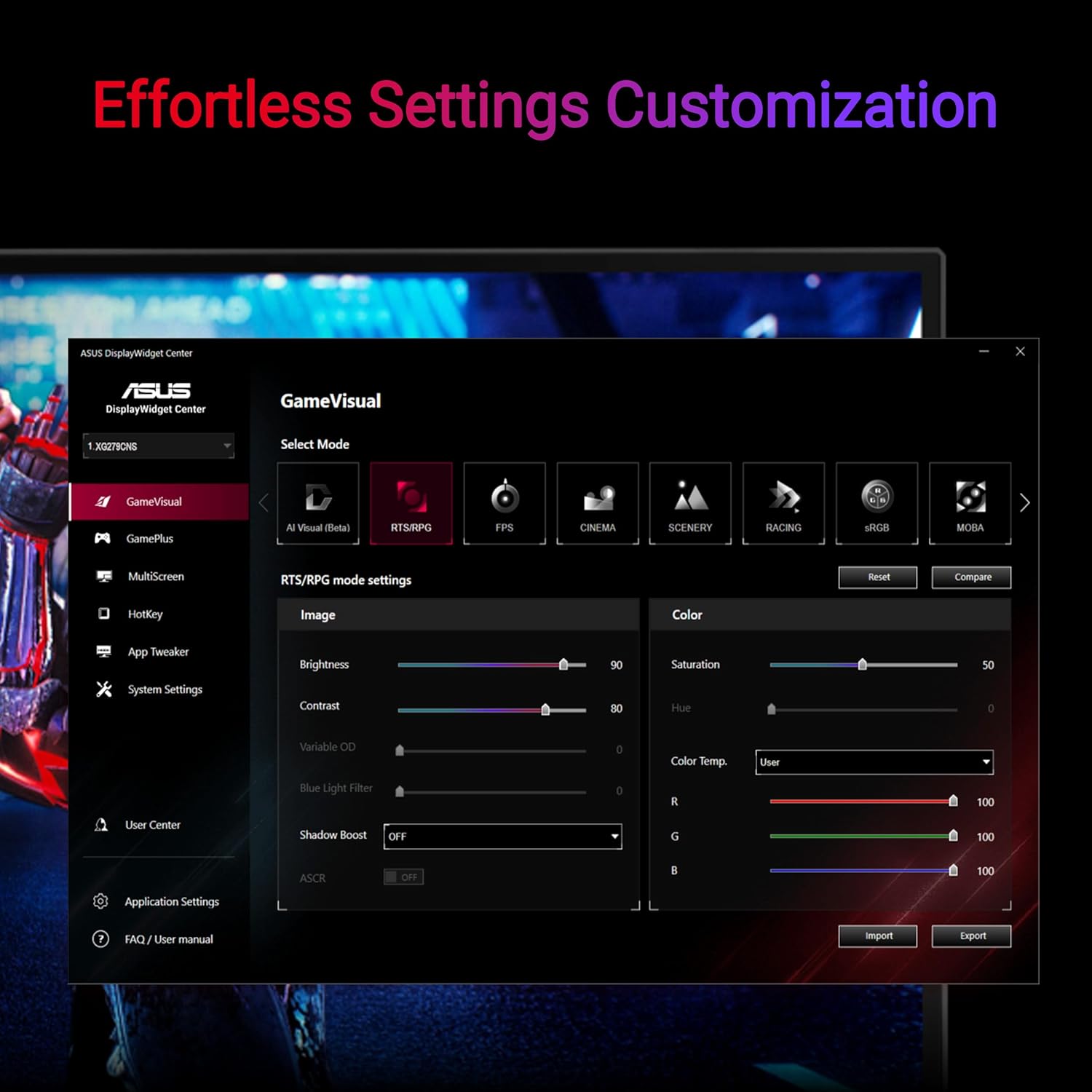 Gaming PC & Gaming Monitors - ASUS ROG Strix XG279CNS 27 Inch Full HD Gaming Monitor (380 Hz, 0.3 ms GtG, G-Sync, FreeSync, AdaptiveSync, ELMB-Sync, DisplayHDR 400 - Fast IPS Panel, 16:9, 1920x1080, DP, HDMI, 7.5W USB-C, Ergo) – Bild 7