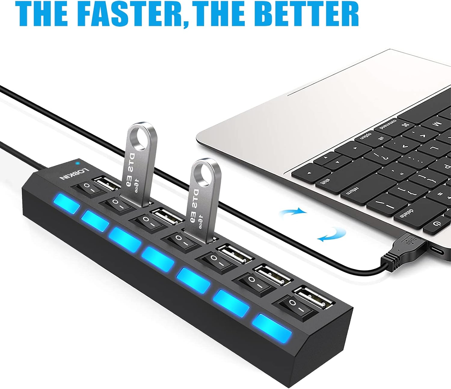 Streaming-Equipment - LOBKIN USB Hub 7-Port Portable USB 2.0 Hub with Single LED Power Switches for Laptop, PC, MacBook and Other USB Devices – Bild 6