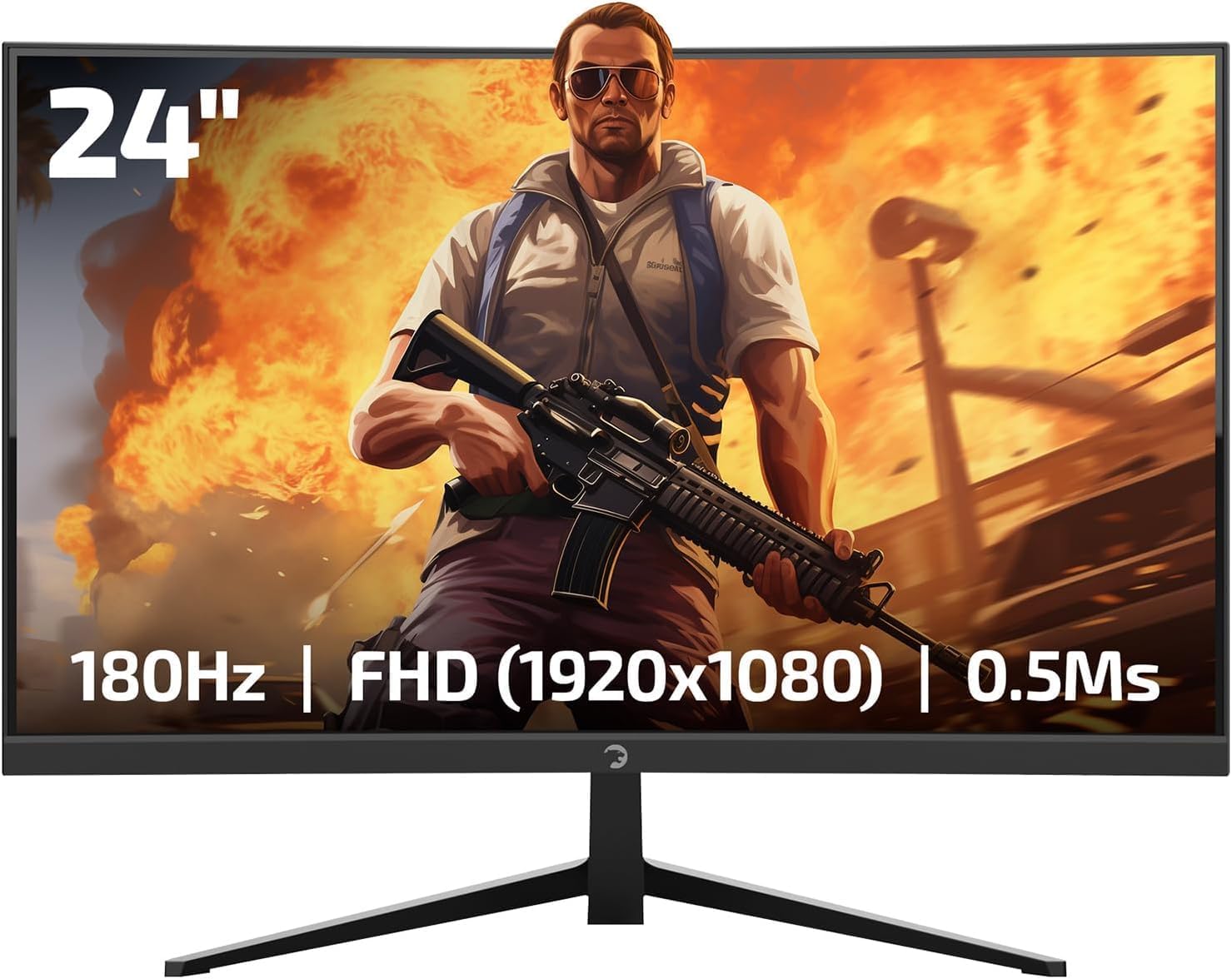 Gaming PC & Gaming Monitors - GAMEPOWER Vivid T40 Curved Gaming Monitor 24 Inches, Full HD 1080P, 180Hz 0.5ms PC Screen, VA Curved HDR Display, Frameless, FreeSync G-Sync, 125% sRGB, with Speaker