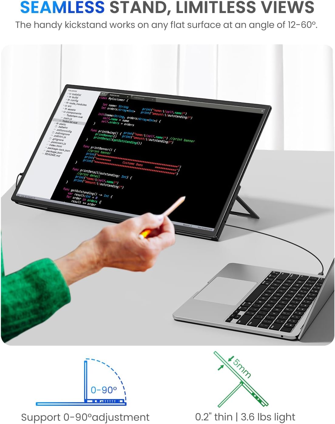 Gaming PC & Gaming Monitors - UPERFECT Portable Monitor 21.5 Inch 120Hz Portable Monitor 1300:1 1920 x 1080 Full HD IPS Screen Integrated Bracket HDMI USB C for PC Laptop Game Console Metal Housing VESA Compatible – Bild 7