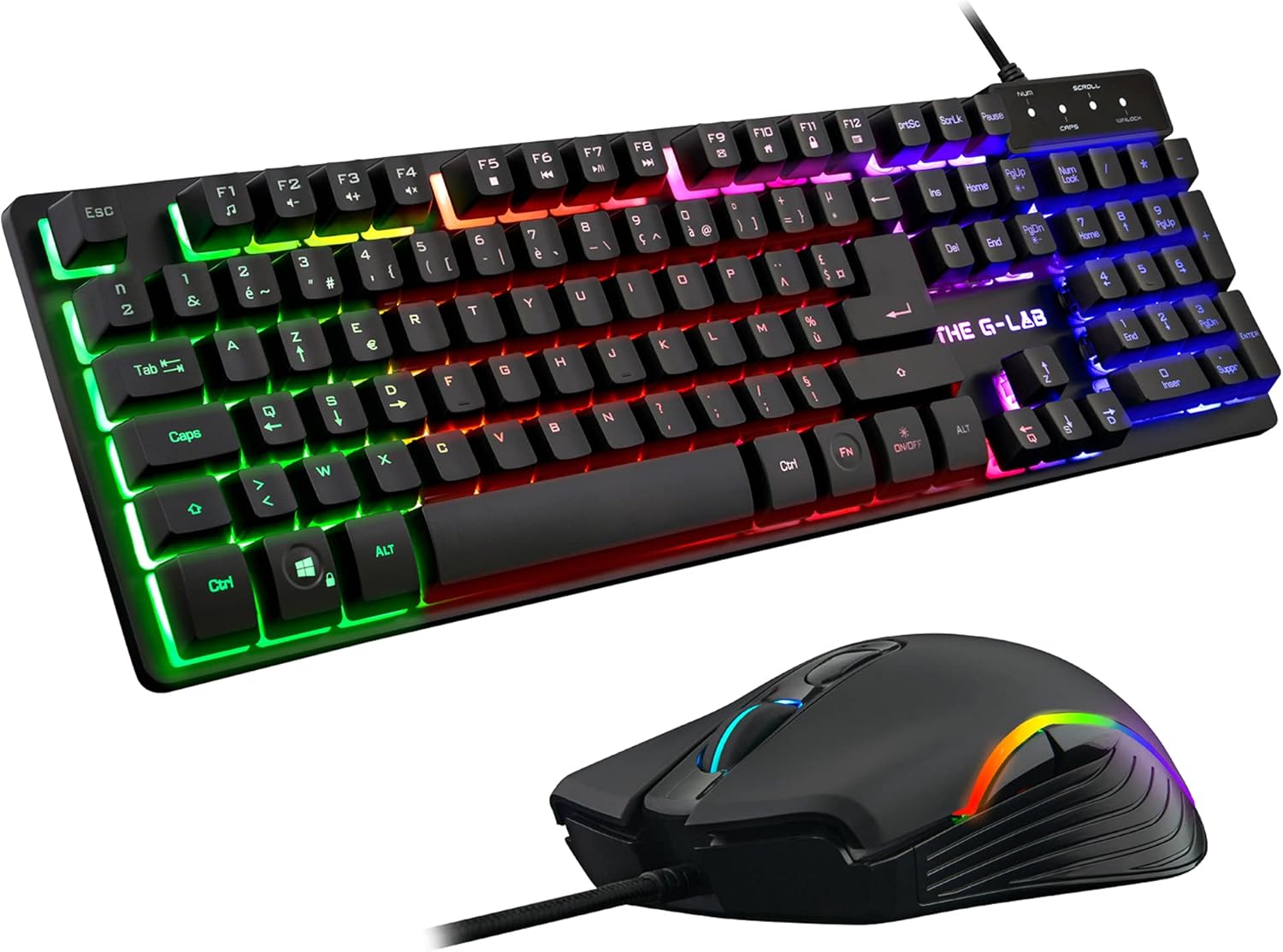 Gaming Tastatur & Maus - The G-LAB Combo Krypton - AZERTY USB Anti-Ghosting Gaming Keyboard + Gaming Mouse 6 Buttons 3200 DPI - Gamer Pack Wired PC PS4 Xbox One Mac RGB Backlight (Black)