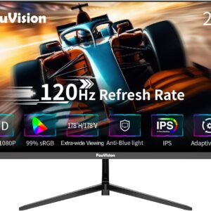 Gaming PC & Gaming Monitors – 24 Inch Monitor, 120Hz, FHD 1080p, IPS Panel, Gaming Monitor, 4ms, Adaptive Sync, VESA Mountable, Eye-Care, Frameless Screen, Blue Light Filter, HDMI, VGA
