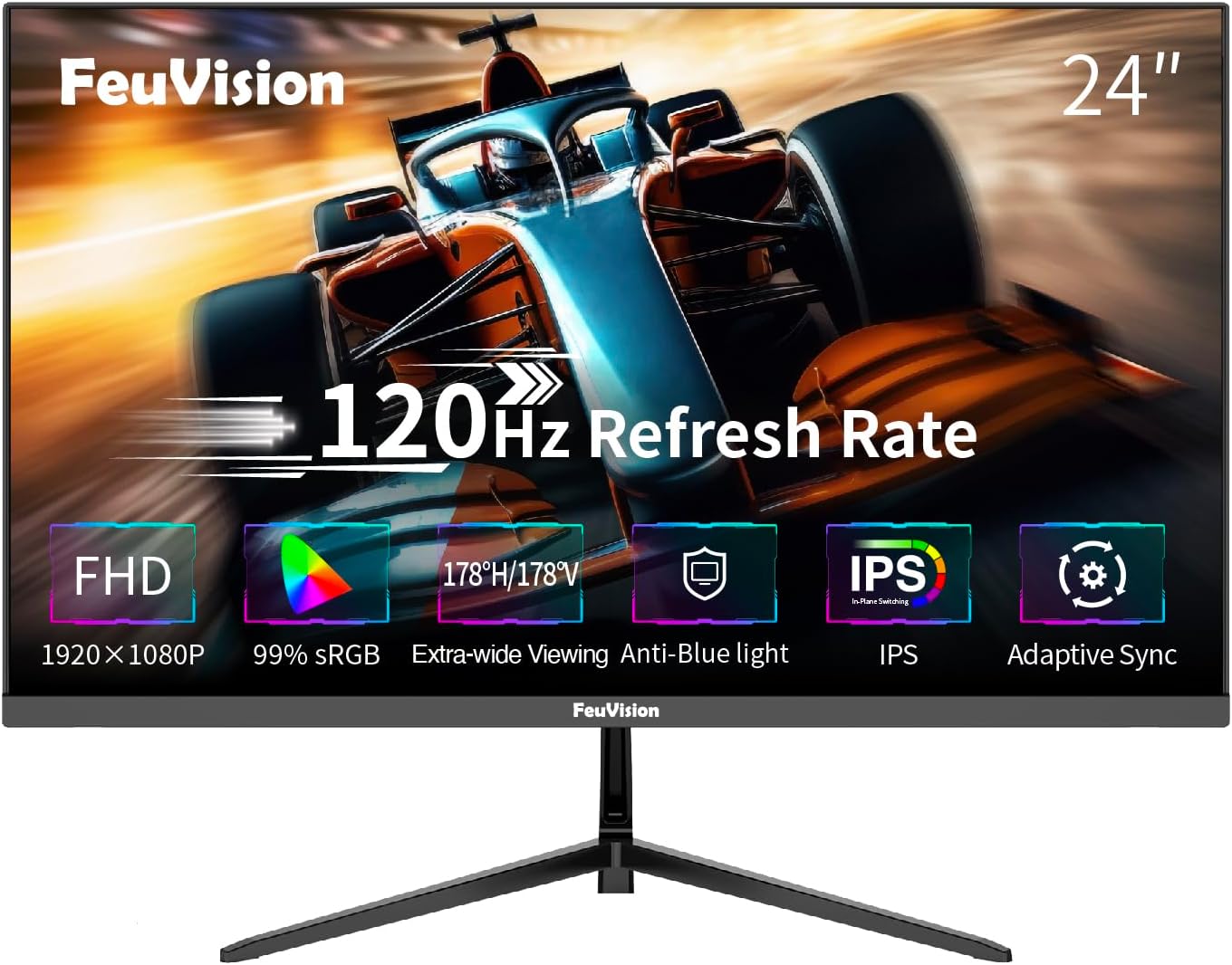 Gaming PC & Gaming Monitors - 24 Inch Monitor, 120Hz, FHD 1080p, IPS Panel, Gaming Monitor, 4ms, Adaptive Sync, VESA Mountable, Eye-Care, Frameless Screen, Blue Light Filter, HDMI, VGA