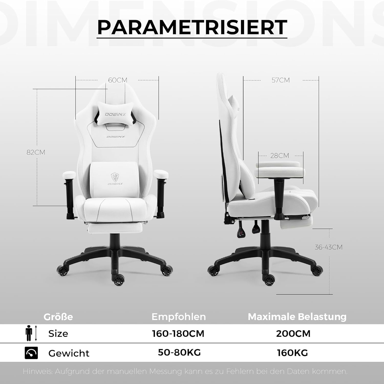 Gaming Chairs - Dowinx Gaming Chair Fabric with Pocket Spring Cushion, Ergonomic Gaming Chair with Massage Function, PC Office Chair Large and High with Footrests XXL, White – Bild 3