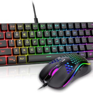 Gaming Tastatur & Maus – RedThunder 60% RGB Wired Gaming Keyboard and Mouse Set, 62 Keys, German Layout, 7200 DPI Ultra Compact Mini Mouse, Optical Ergonomic Gaming Mouse with 6 Buttons for PC, Mac, PS5, Xbox Gamer