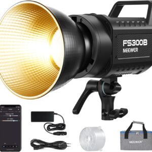 Streaming-Equipment – NEEWER FS300B 300W LED Studio Video Light, Two-Tone COB Continuous Light with 2.4G/APP Control, 44500 Lux/1m, 2700K-6500K, CRI 97+, 12 Scenes, Bowens Mount, Spotlight for Photography and Streaming