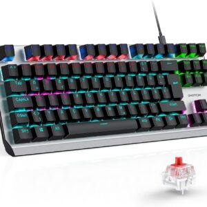 Gaming Tastatur & Maus – OMOTON Mechanical Gaming Keyboard with Red Switches (Linear), 80% TKL, QWERTZ Keyboard, Fast Response, Anti-Ghosting, 20 LED Lighting, Keyboard for PC/Windows/PS4, ISO-DE