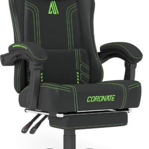 Gaming Chairs – Ergonomic Gaming Chair with Adjustable Backrest and 360° Rotation Function – Office Chair for Adults / Teenagers 150 kg, PC Chair Fabric in Green for Home Office/Gaming