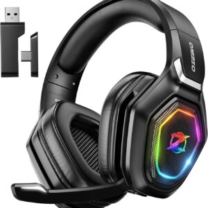 Gaming Tastatur & Maus – Ozeino Wireless Gaming Headset with Microphone, 2.4G & Type-C Transmitter, 30 Hours Battery Life, RGB Lighting Gaming Headphones for PS5, PS4, PC, Phone