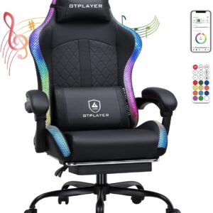 Gaming Chairs – GTPLAYER Gaming Chair, Office Chair, Gaming Chair with Speaker and Light Bar, Gamer Chair, Backrest with Storage Bag, Ergonomic PC Chair with Remote Control