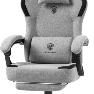 Gaming Chairs – Dowinx Gaming Chair Fabric with Spring Cushion, Massage Gaming Chair with Footrest, Ergonomic PC Chair, Gamer Chair, Office Chair, 150 kg Load Capacity, Grey