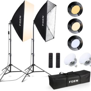 Streaming-Equipment – Softbox Set Photo Studio, FGen 85 W 2 x 50 x 70 cm Softbox LED Lighting Set with 2700-6400K, 2 m Fully Adjustable Light Stand for YouTube, Tiktok Video Recording, Studio Portraits, Photography