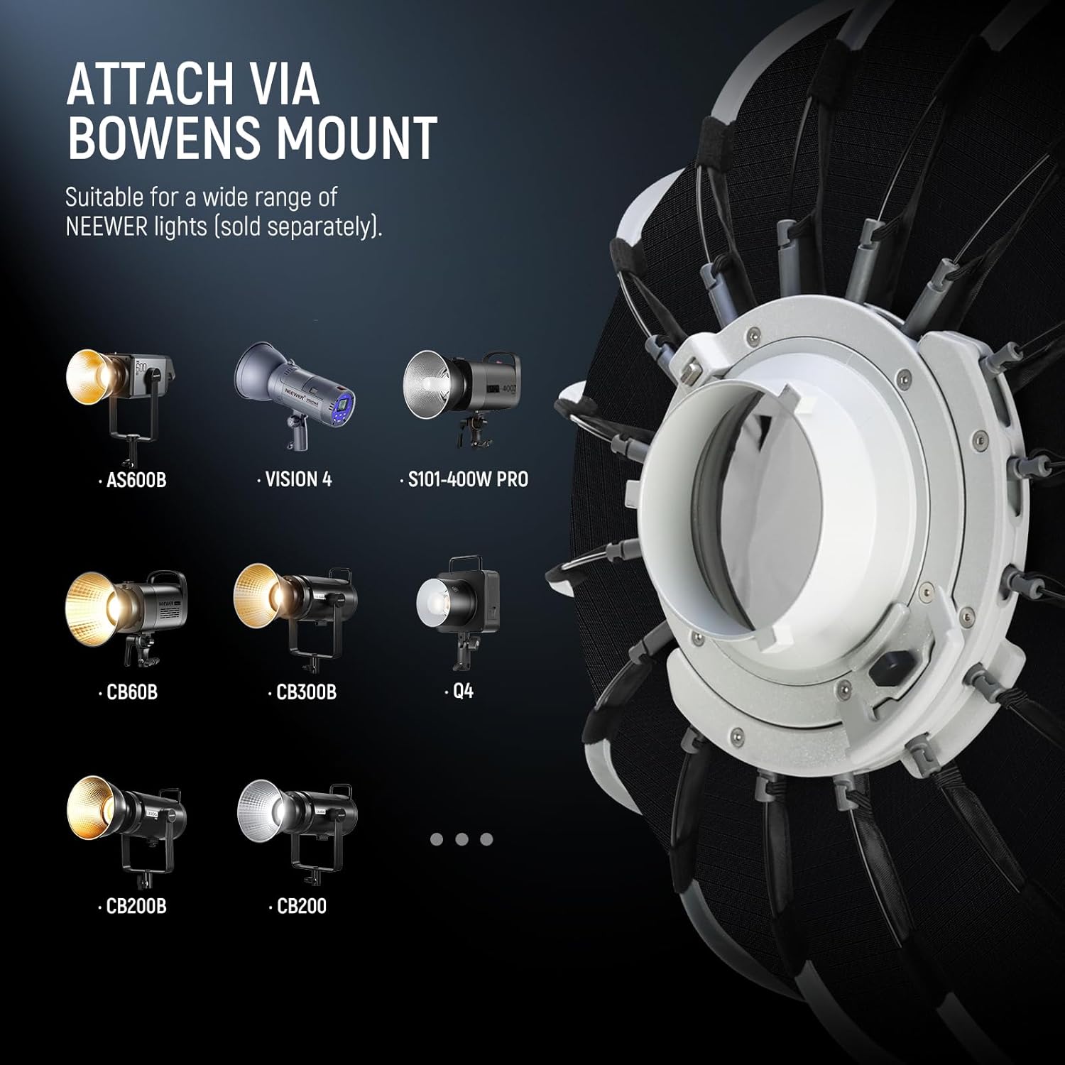 Streaming-Equipment - NEEWER Parabol Softbox Set, 35.4 Inch Softboxes with Bowens Mount and Light Diffusers for Studio, Video, Streaming Lighting, Compatible with Aputure 120d, Compatible with Godox SL60w, NS72P – Bild 6