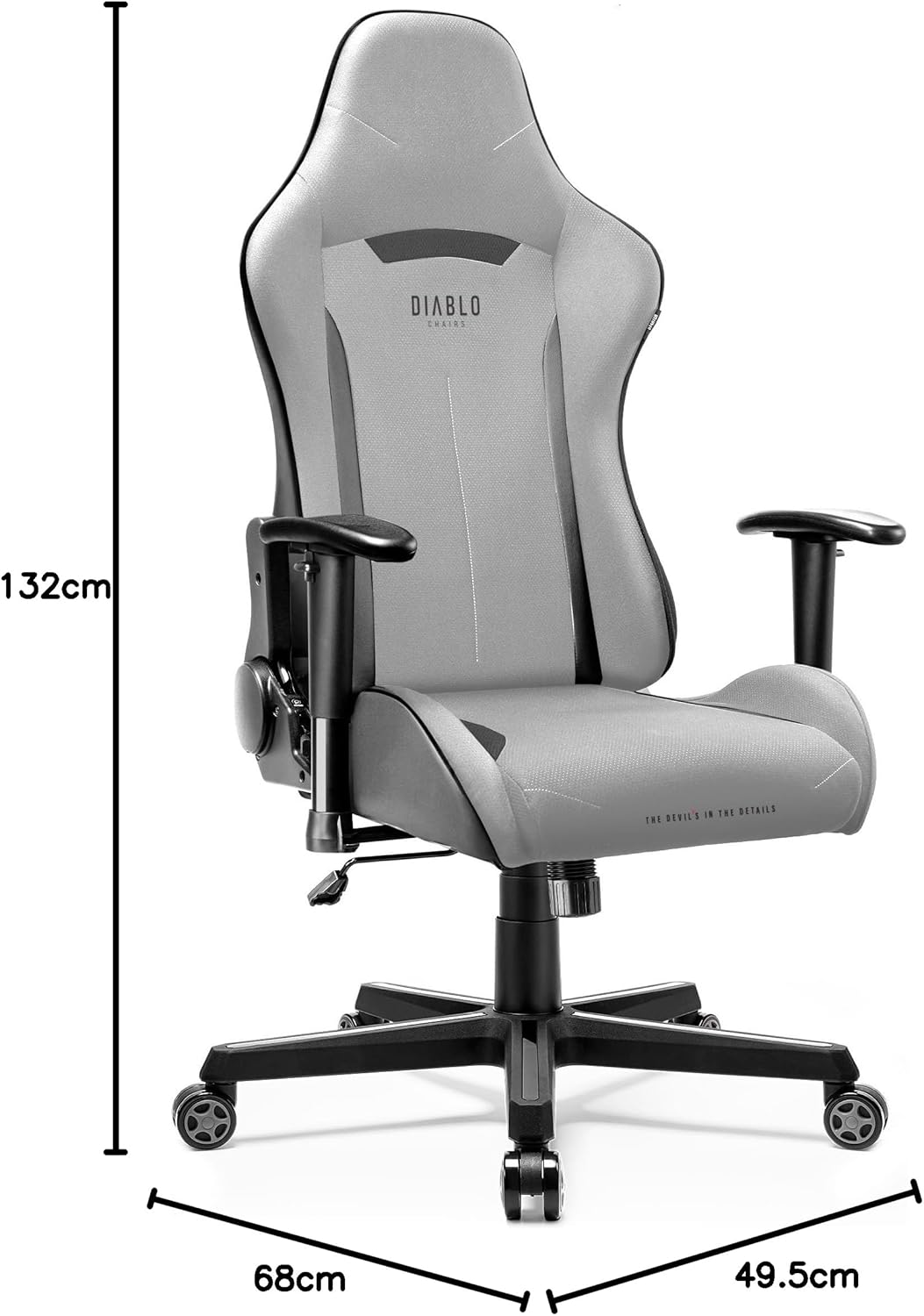 Gaming Chairs - Diablo Gamer Chair X-Starter Gaming Chair Ergonomic with Fabric Cover, Adjustable Armrests, Tilt Mechanism, Load Capacity up to 136 kg, Desk Chair, Gaming, Office Chair, Gaming, Grey – Bild 3