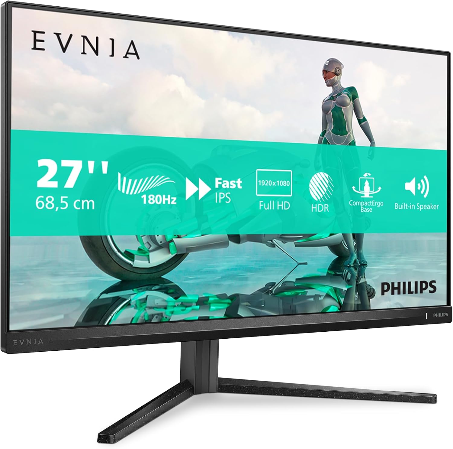Gaming PC & Gaming Monitors - Philips Evnia 27M2N3200AM - 27 Inch Full HD Gaming Monitor, 180 Hz, 1 ms, FreeSync Prem., G-Sync comp., HDR10 (1920 x 1080, 1 x DisplayPort 1.4, 2 x HDMI 2.0) Black/Grey