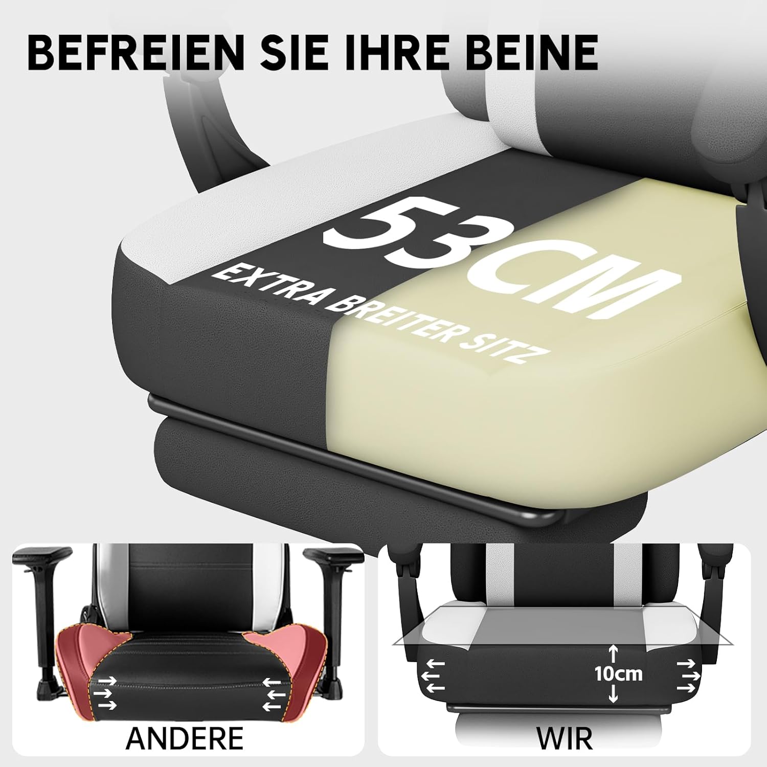 Gaming Chairs - HapGIFT Gaming Chair, Gamer Chair with Massage Function, Gaming Chair with Footrest, PC Chair with Adjustable Backrest, Technical Fabric Computer Office Chair for Teenagers, 150 kg, Black White – Bild 5