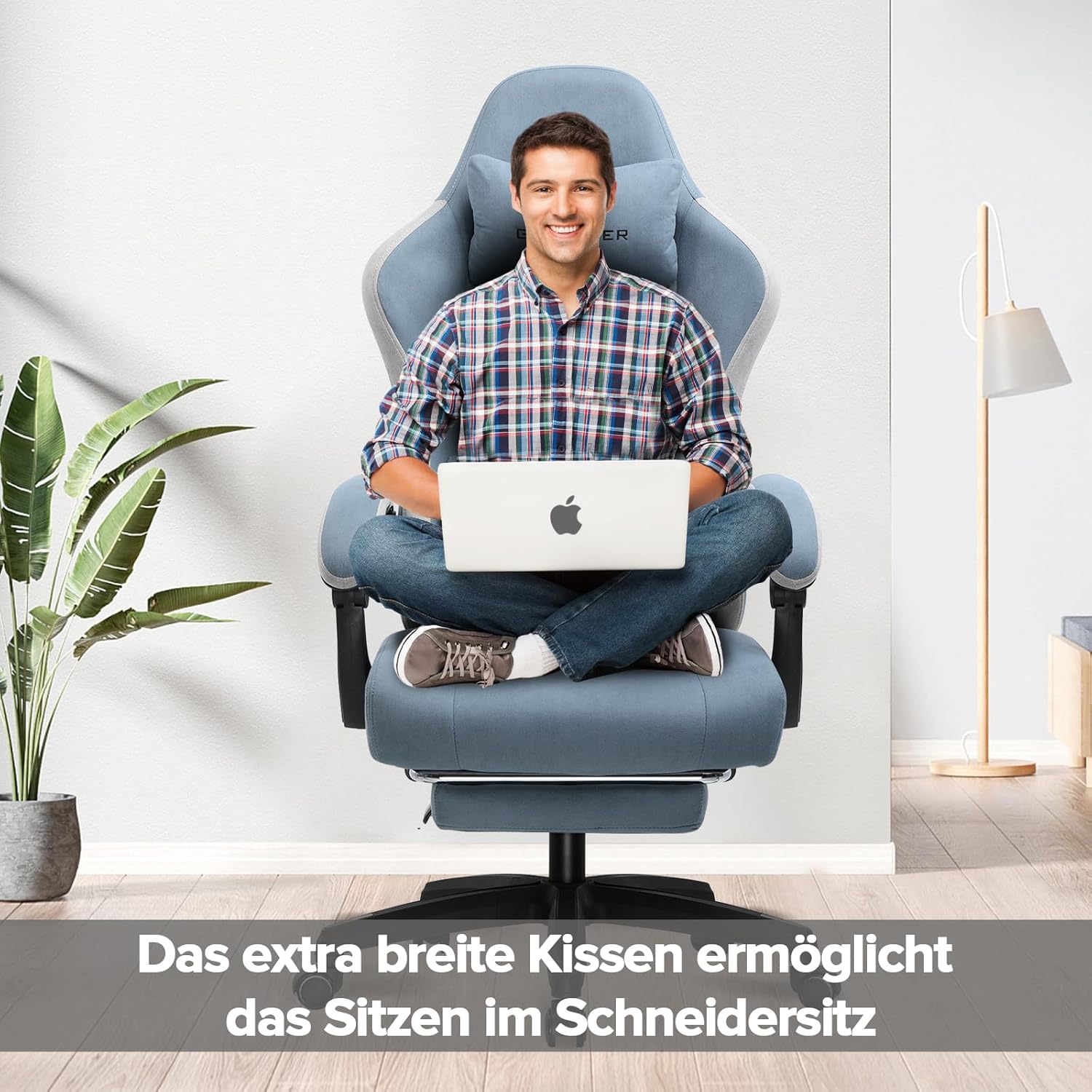 Gaming Chairs - GTPLAYER Gaming Chair, Ergonomic Gaming Chair, Desk Chair with Fabric Surface, Spring Seat Cushion, Connecting Armrests and Footrest, Light Blue – Bild 4