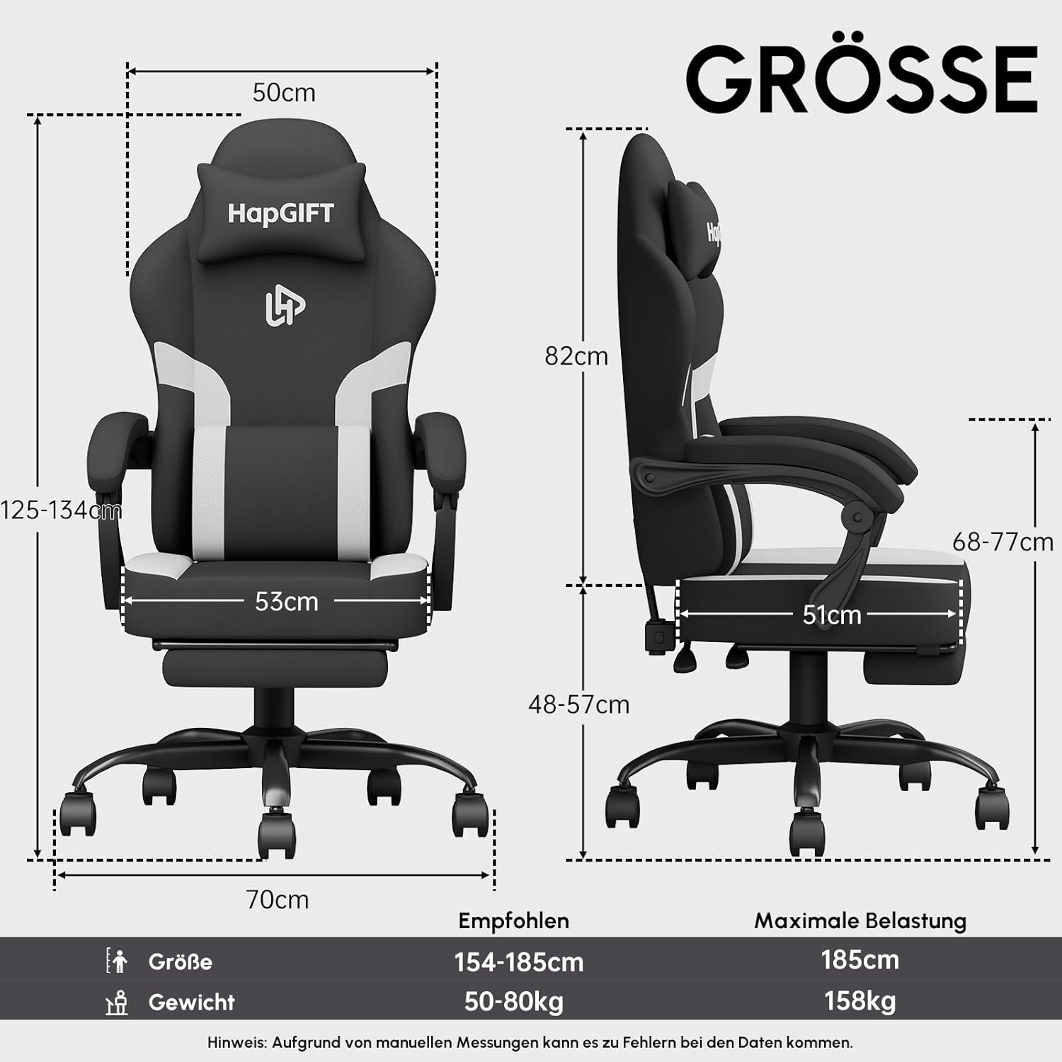 Gaming Chairs - HapGIFT Gaming Chair, Gamer Chair with Massage Function, Gaming Chair with Footrest, PC Chair with Adjustable Backrest, Technical Fabric Computer Office Chair for Teenagers, 150 kg, Black White – Bild 3