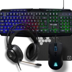 Gaming Tastatur & Maus – The G-Lab – Combo Sodium – Gaming Keyboard 4 in 1 – AZERTY USB RGB Gaming Keyboard 19 Antihosting Keys Gaming Mouse 6400 DPI Gaming Headphones & Mouse Pad – PC/PS4/PS5/Xbox