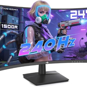 Gaming PC & Laptops – TITAN ARMY 24 Inch 240 Hz Curved Gaming Monitor, Curvature 1500R FHD 1920 x 1080p PC Monitor 1ms, G-Sync&FreeSync, 110% sRGB HDR, HDMI, DP, C24A1H