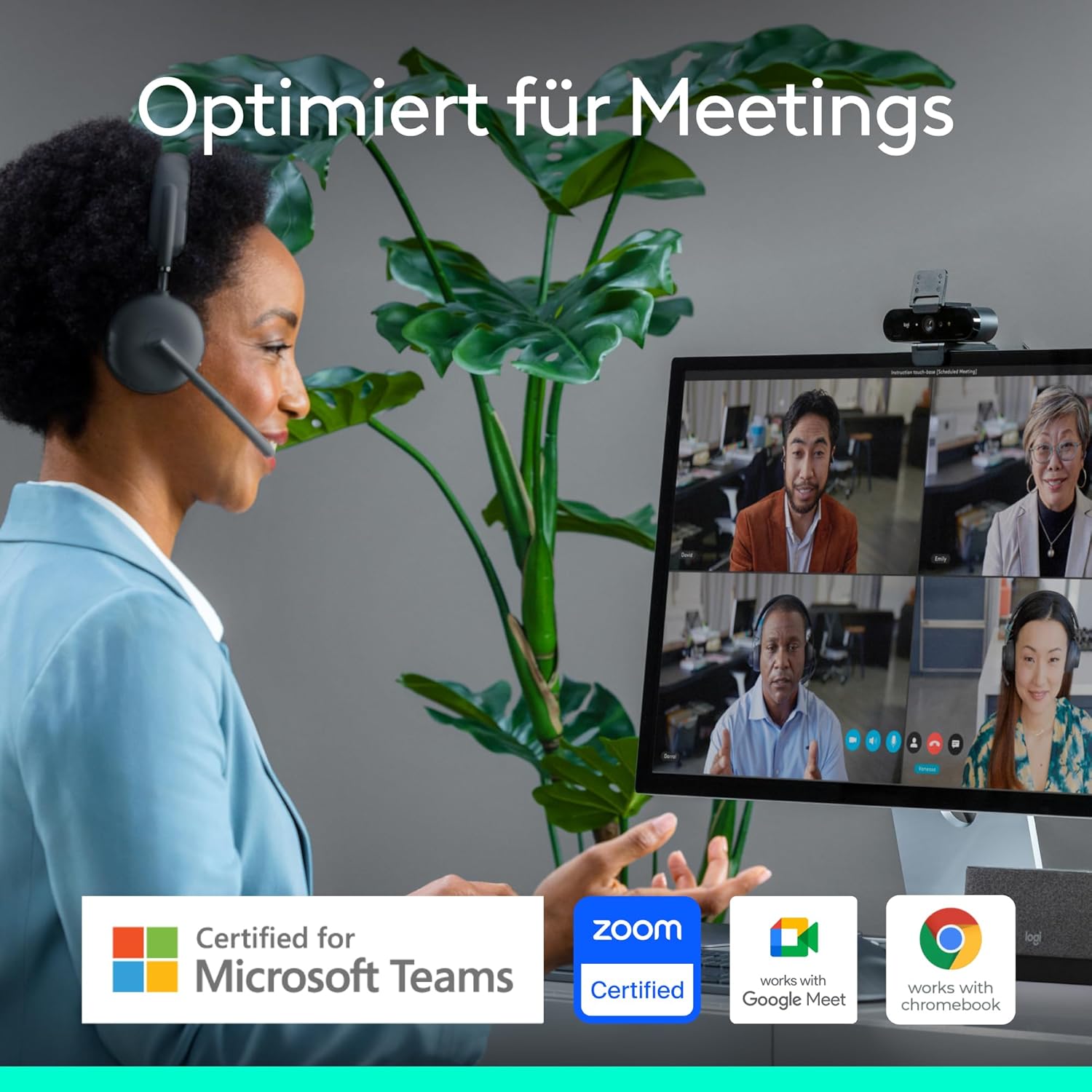 Webcam - Logitech Brio 4K Webcam, Video Calling, Noise Cancelling Microphone, Automatic HD Exposure Compensation, Microsoft Teams, Zoom, Google Voice, Google Meet, PC/Mac/Notebook/Macbook - Graphite – Bild 7