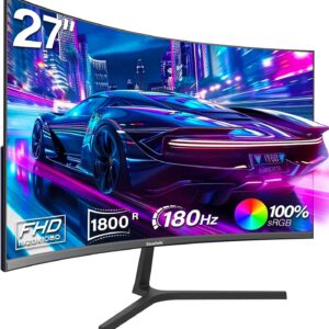 Gaming PC & Gaming Monitors – Gawfolk Curved Gaming Monitor 27 Inch 180Hz, 165Hz PC Screen Full HD 1080P, 1800R Frameless Computer Monitor with FreeSync, Supports VESA