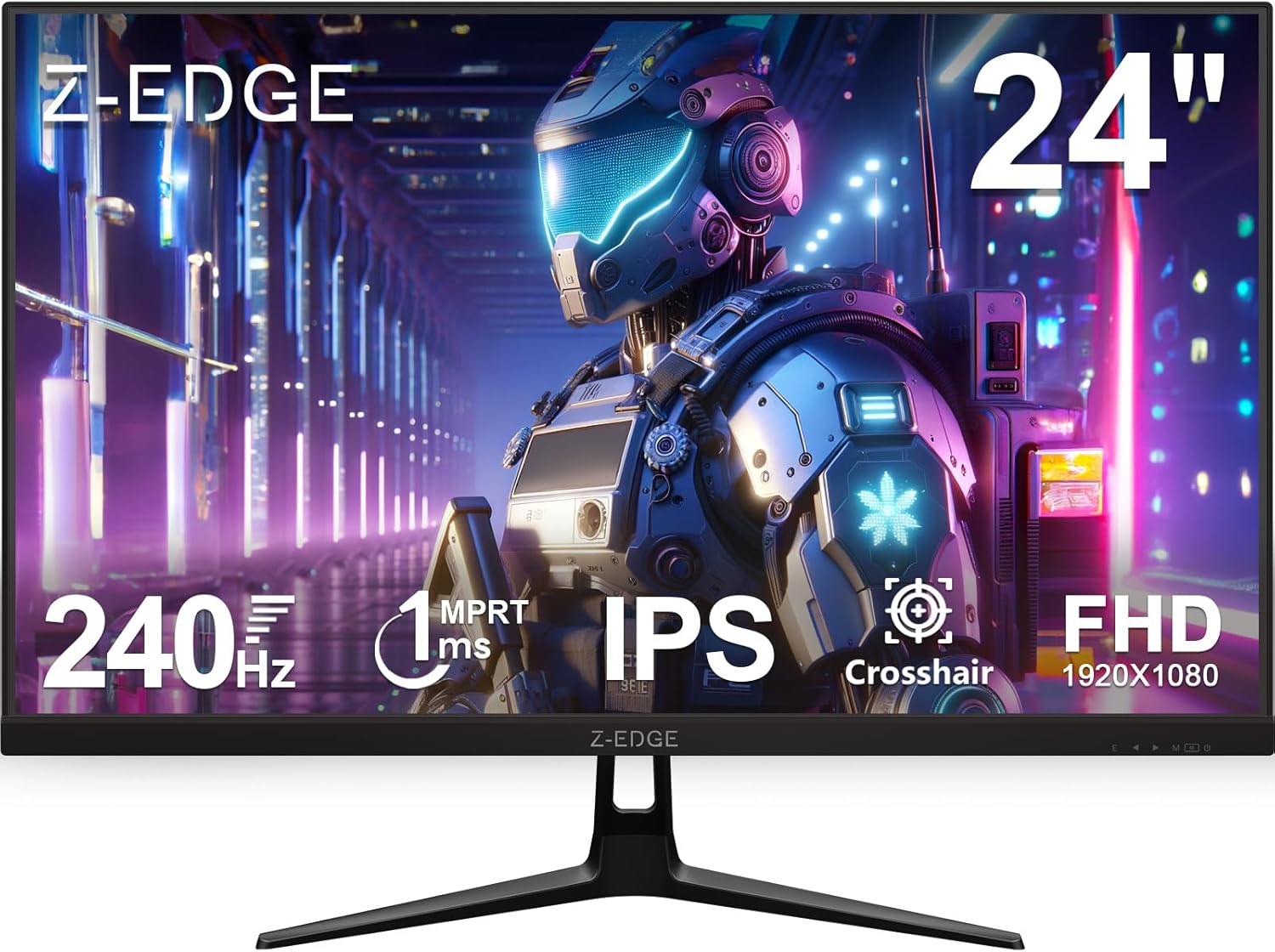 Gaming PC & Gaming Monitors - Z-Edge 24 Inch 240Hz Gaming Monitor 1ms MPRT Full HD IPS Panel, 350cd/m² Brightness, HDR10, FreeSync, HDMI & DisplayPort, VESA Compatible - Black