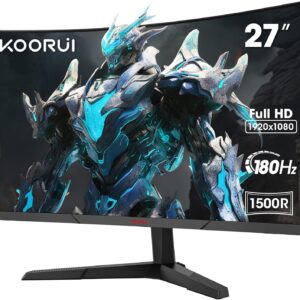 Gaming PC & Gaming Monitors – KOORUI 27 Inch Curved Gaming Monitor, 180Hz FHD PC Screen 1500R, Adaptive Sync DCI-P3 90%, VESA 100 x 100 mm HDMI 2.0/DP 1.2, Black 27E6CA