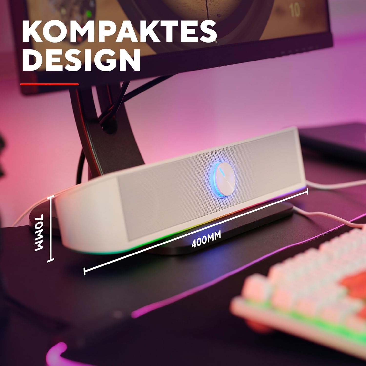 Gaming PC & Gaming Monitors - Trust Gaming GXTrust 1619W Rhox PC Soundbar with RGB Lighting 12W (6W RMS), Stereo Computer Boxes, USB Powered, 3.5 mm AUX Port, Small PC Speaker for Desktop TV Laptop, White – Bild 3