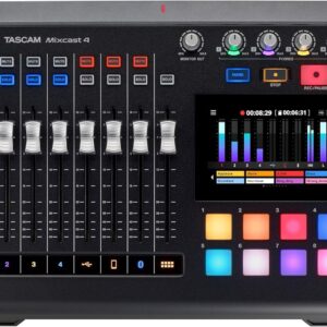 Streaming-Equipment – Tascam Mixcast 4 – for Podcaster, Videocaster, Streamer and Content Creator. Audio Mixer, Recorder and USB Audio Interface with Effects, Sample Player and TASCAM Podcast Editor Software