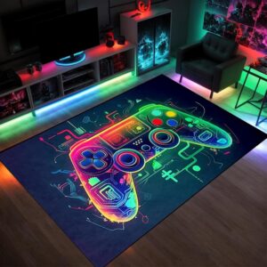 Gaming Consoles & Controllers – Large Play Area Rug for Boys Bedroom, 3D Game Console Rug, Non-Slip Game Console Rug for Game Room or Living Room, 80 x 120 cm, Floor Mat for Home Decoration