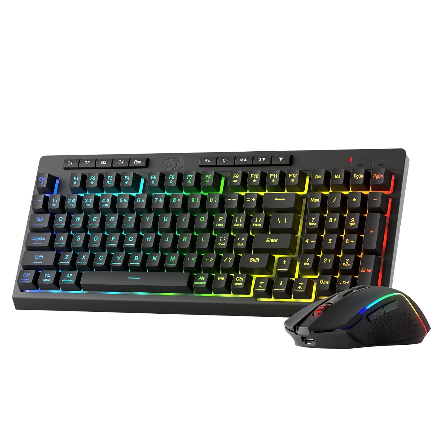 Gaming Tastatur & Maus - Redragon BS142 Wireless Gaming Keyboard and Mouse Combo - K515 PRO RGB Membrane Keyboard and M693 PRO Gaming Mouse in the Package, 98 Keys