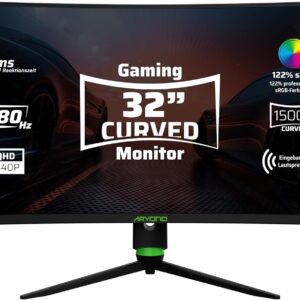 Gaming PC & Gaming Monitors – A32 V2 Curved Gaming Monitor, 32 Inch (80 cm), 180Hz, 1500R, QHD (2560 x 1440), 1ms, HDR, FreeSync & G-Sync, 122% SRGB, Eye Care, Built-in Speaker, HDMI, Display Port, Height Adjustable