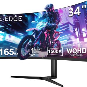 Gaming PC & Gaming Monitors – Z-Edge 34 Zoll Ultrawide Curved Gaming Monitor 165Hz (DP) 100Hz (HDMI) 1ms MPRT, 21:9 WQHD 3440×1440 R1500 Curved VA Panel, Höhenverstellbar, FreeSync, HDMI, DisplayPort, PIP & PBP, Schwarz