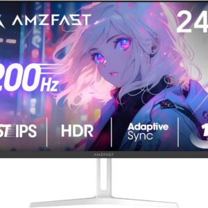 Gaming PC & Gaming Monitors – Amzfast AMZG24X1W 24 Inch Gaming Monitor 200Hz, FHD 1920×1080, Fast IPS Monitor, 1ms MPRT, 110% sRGB, Anti-Blue Light, HDR, Adaptive Sync, VESA 100×100, HDMI 2.0/DP 1.4, White