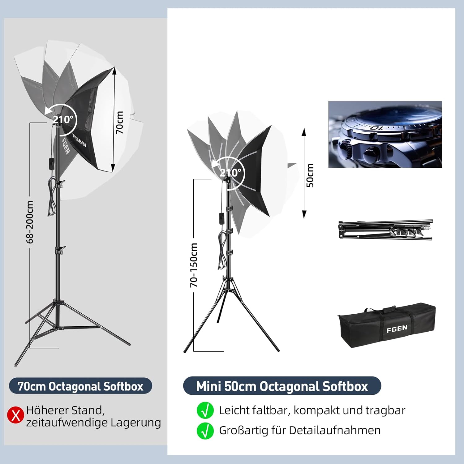 Streaming-Equipment - Laptop with Fast System and Big Screen Softbox Photo Studio Set, 2 x 50 cm Octagonal Softboxes with 60 W LED – Bild 5
