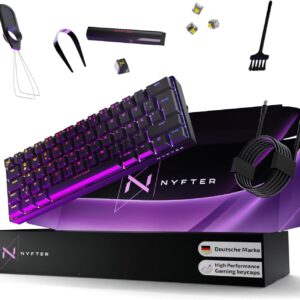 Gaming Tastatur & Maus – Nyfter – 60% Gaming Keyboard – Double Attenuation, Pre-Lubed Gateron Yellow Switches, Hot-Swappable, 100% RGB Lighting, ISO DE Layout NYFBOARD GEN2 Gaming Keyboard