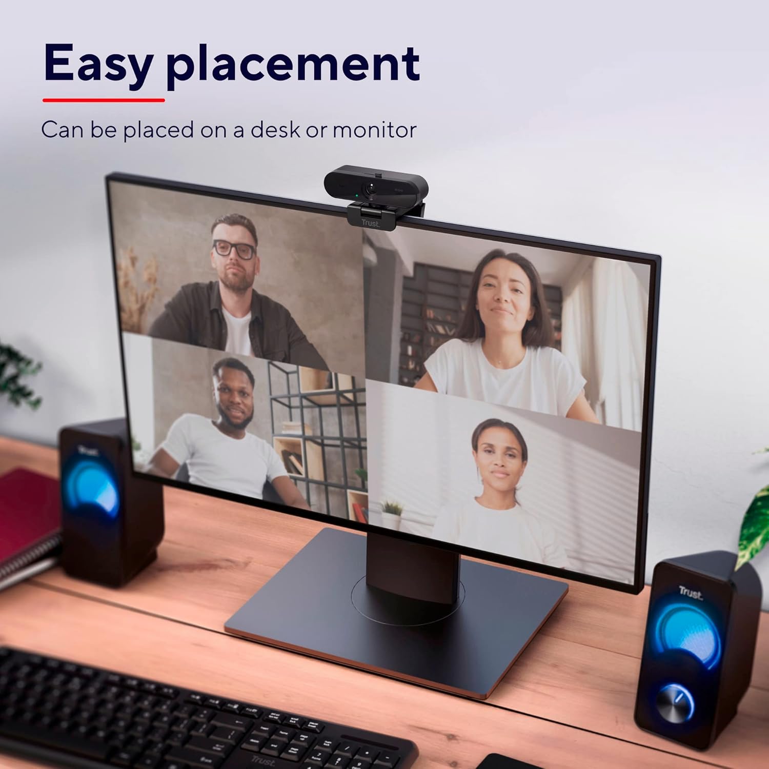 Webcam - Trust Taxon 2K QHD Webcam Made of 85% Recycled Plastic, 2560 x 1440p USB Camera PC with Cover, Auto Focus, Wide Angle, 2 Microphones, Video Camera for Conferences, Video Calls, Skype, Teams, Zoom – Bild 7