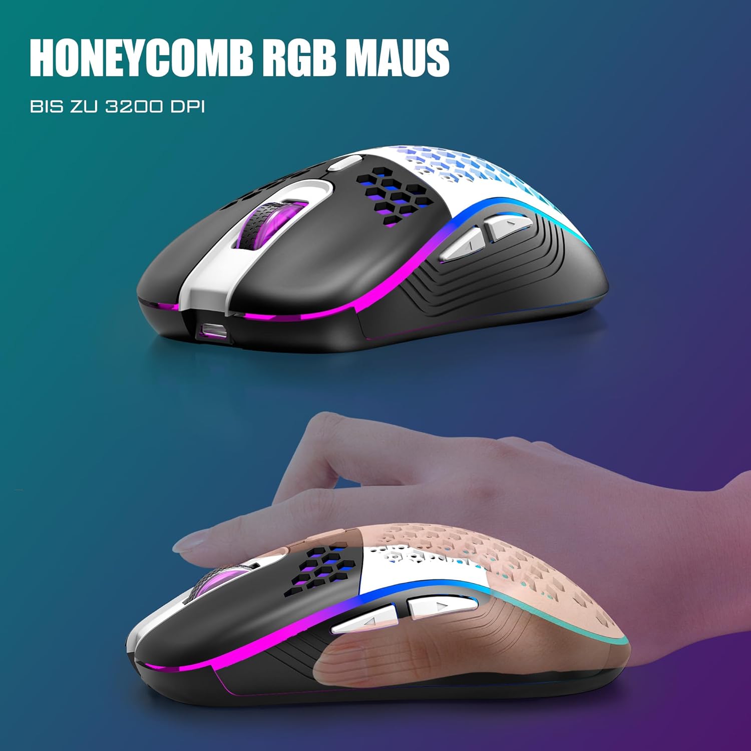 Gaming Tastatur & Maus - RedThunder 75% Wireless Gaming Keyboard and Mouse Set, DE TKL Layout, 85 Keys, Rechargeable Compact, Ultralight 7200DPI Mouse with Honeycomb Construction for PC, Mac, PS5, Xbox Gamer (Black/White) – Bild 4