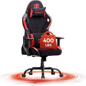 Gaming Chairs – seenda GCPro-20 Gaming Office Chair Heavy Duty 181 kg BIFMA Certified Full Metal Frame 145° Adjustable Backrest Carbon Look High Density Foam Black/Red