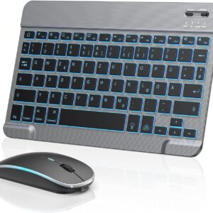 Gaming Tastatur & Maus – TECURS Bluetooth Keyboard Mouse Set for iPad Air/Pro/Mini/11/10.9/10.2/9.7/iPhone, QWERTZ German Layout Keyboard Mouse Set Wireless, Rechargeable, Space Grey Black