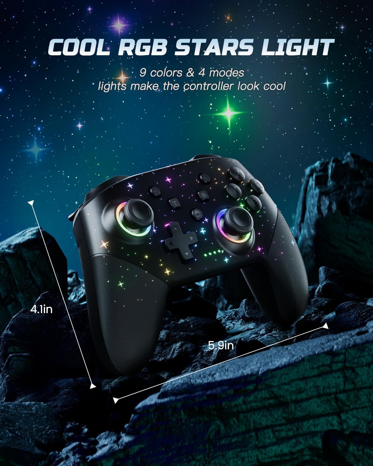 Gaming Consoles & Controllers - VOYEE Wireless Controller, Compatible with Switch/Lite/OLED/PC Windows, Programmable 1000 mAh Pro Controller with RGB LED Star Light, One Key Combination Wake Up Turbo Movement Vibration – Bild 2