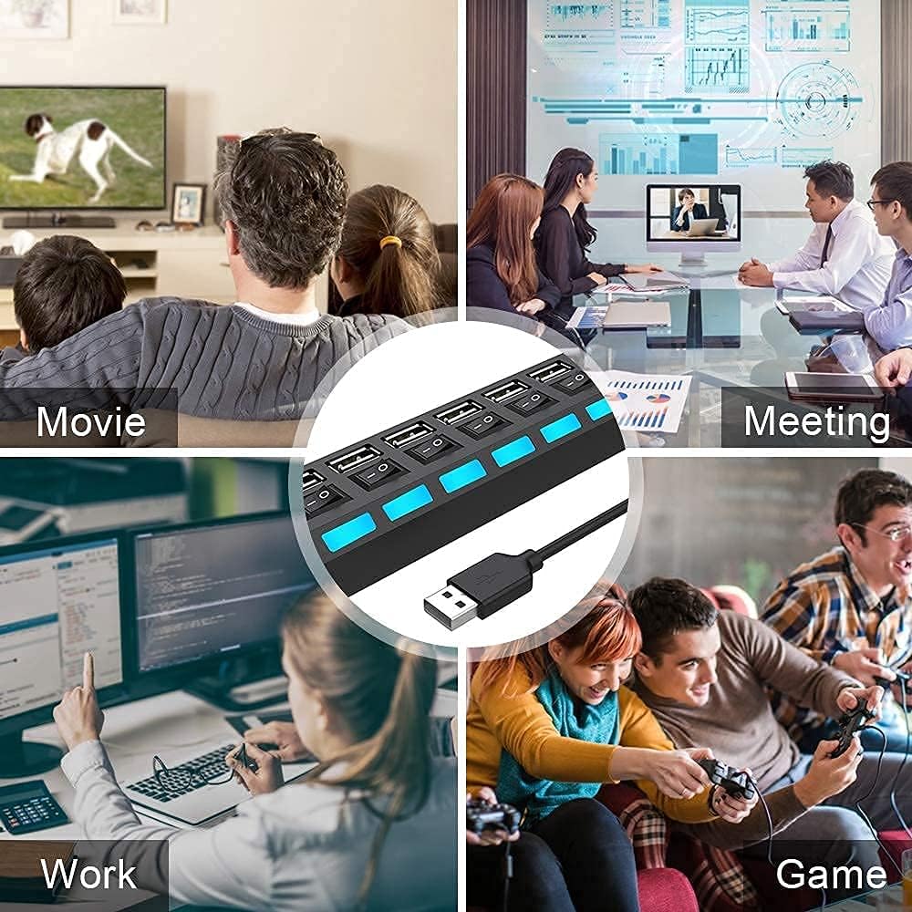 Streaming-Equipment - LOBKIN USB Hub 7-Port Portable USB 2.0 Hub with Single LED Power Switches for Laptop, PC, MacBook and Other USB Devices – Bild 7