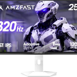 Gaming PC & Gaming Monitors – Amzfast AMZG25F6F 25 Inch Gaming Monitor – 320 Hz (DP), FHD 1920 x 1080.1 ms MPRT Fast IPS, sRGB 120%, 16:9 PC Screen, HDR, Adaptive Sync, Eye-Care, HDMI 2.0/DP 1.4, White