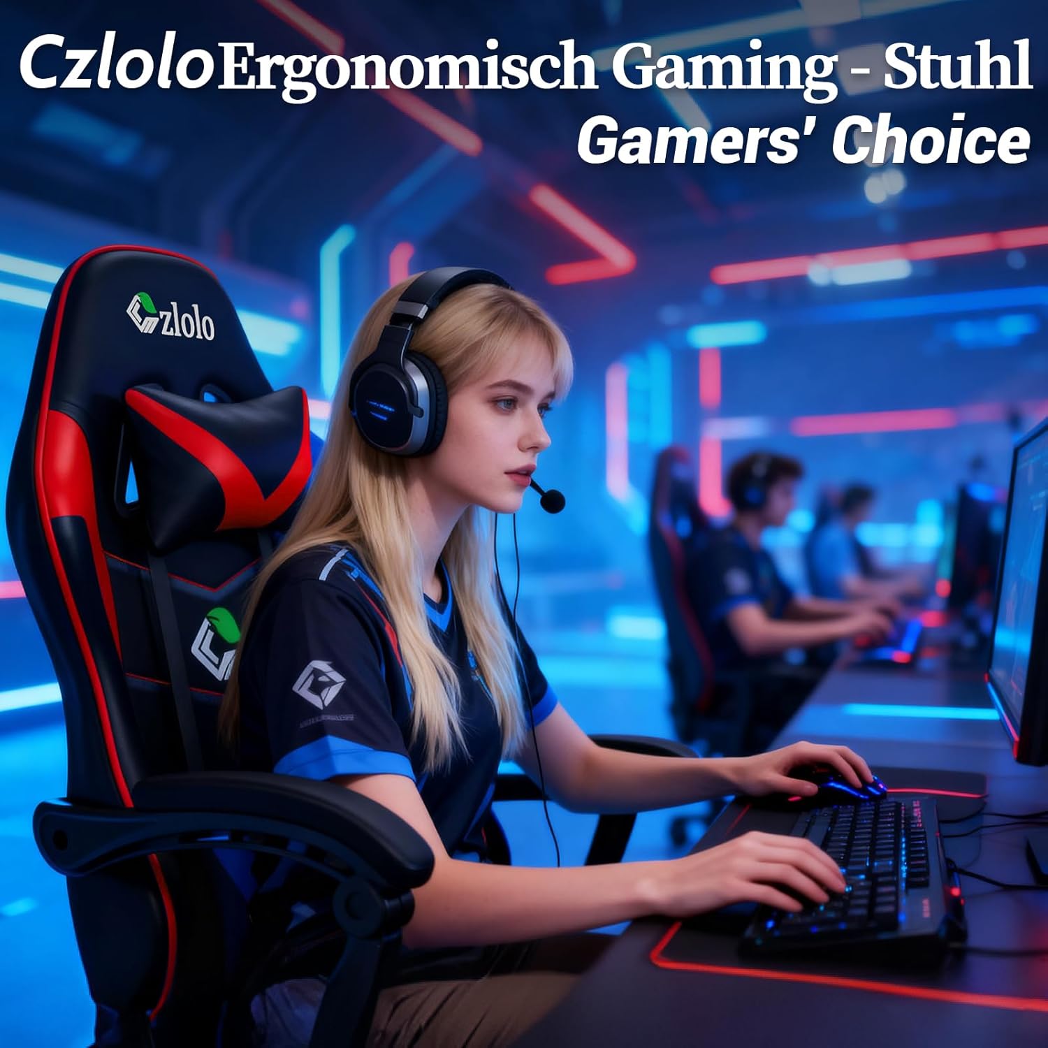 Gaming Chairs - Gaming Chair, PC Gaming Chair for Teenagers and Children, Ergonomic Office Chair with Footrests, Gaming Chair with Headrest and Measurement Function, Height Adjustable, Red – Bild 10