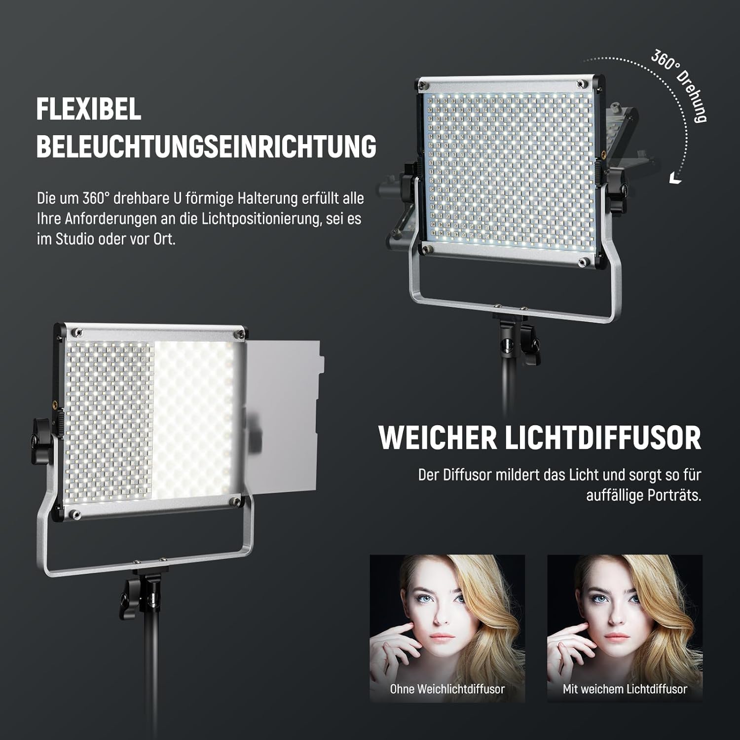Streaming-Equipment - NEEWER Upgraded RGB LED Studio Video Light with Tripod Stand, App Control 50W 7000Lx CRI97+ 3200-5600K Dimmable Panel Key Light Set for Game Streaming, YouTube Recording, Photography, RGB660 PRO II – Bild 6